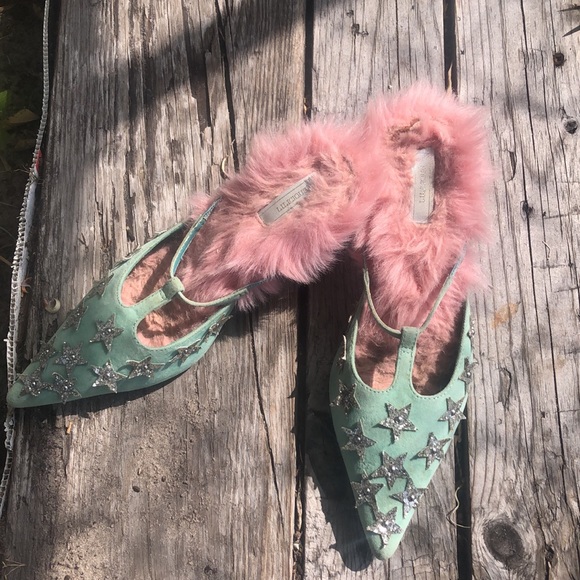 LILICIOUS a Japanese designer MINT/PINK  ponity toes faux furshoes/size5,5.5 - Picture 2 of 5